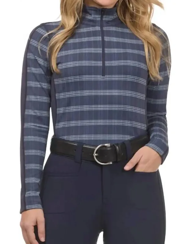 Stretch Plaid Quarter Zip Mid-layer Top