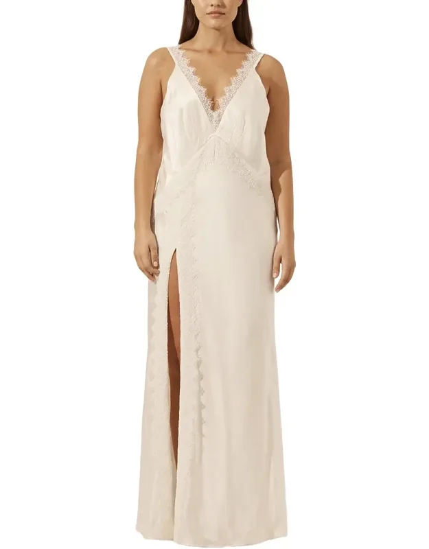 La Lune Cumulus Silk Lace Strap Split Maxi Dress