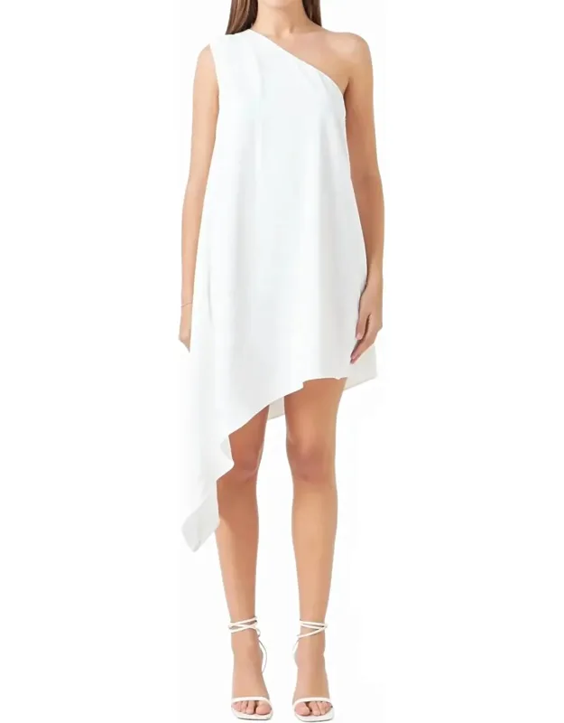 Shoulder Pintucked Asymmetrical Mini Dress