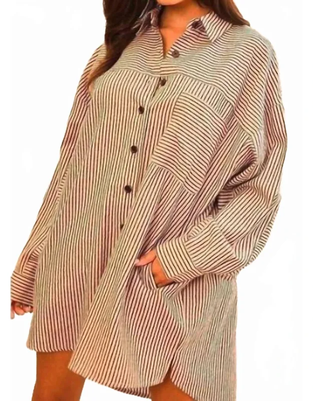 Collar Neck Stripe Print Mini Dress