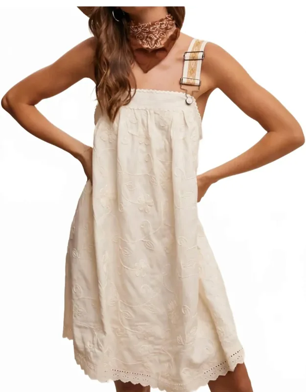 Embroidered Overall Mini Dress