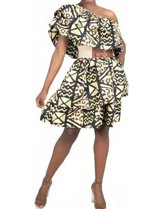 African Print One-shoulder Dress