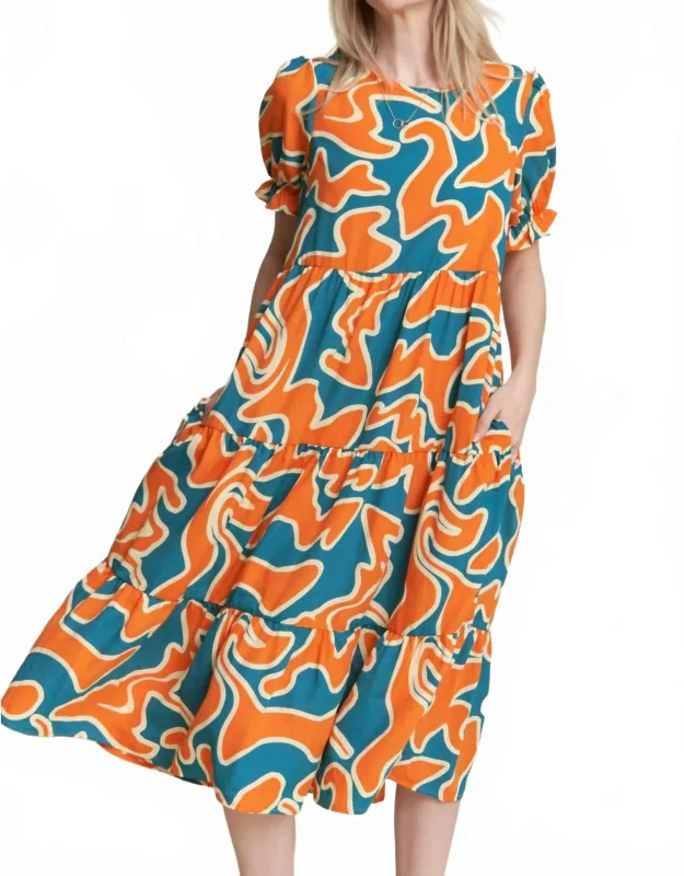Beautiful Chaos Tiered Short Sleeve A-line Midi Dress
