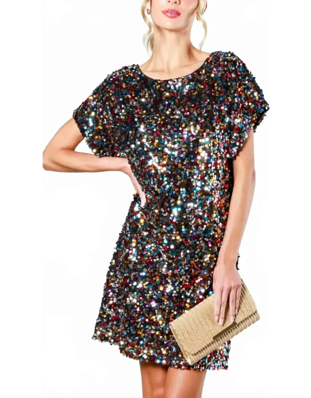 Sequin Boat Neck Mini Dress