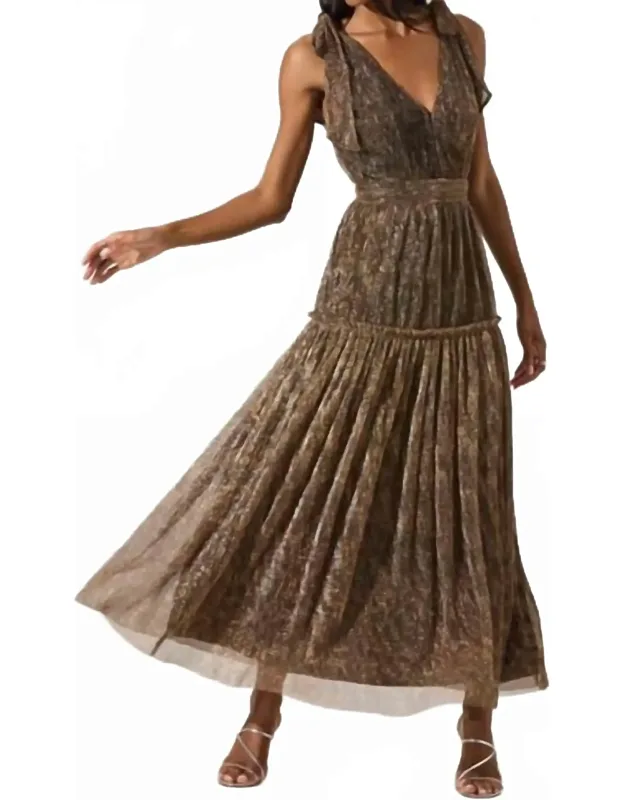 Metallic V-neck Midi Dress