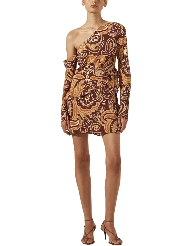 Zahra Silk Asymmetrical Ruffle Mini Dress