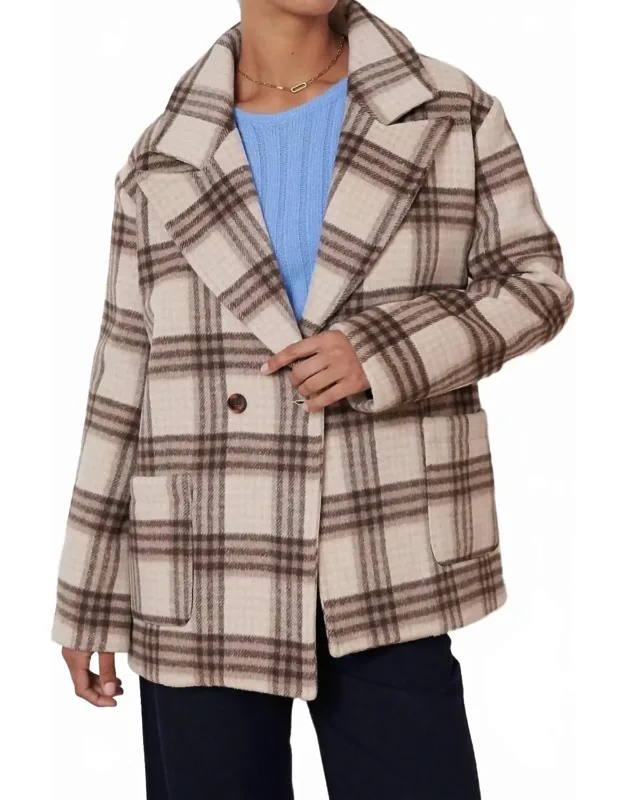 Check Wool Blend Coat
