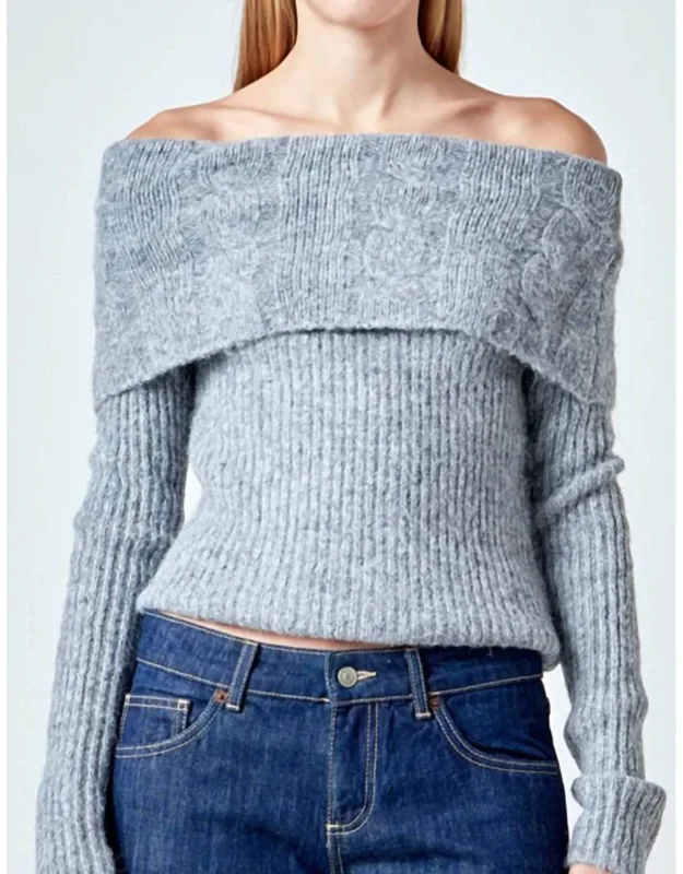 Off Shoulder Cable Knit Sweater