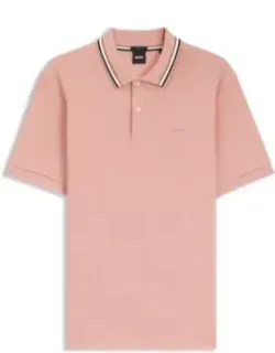 Striped-collar Slim-fit Polo Shirt In Cotton With Logo