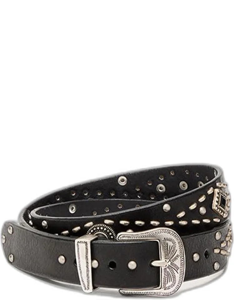 Washed Leather Belt With Studs