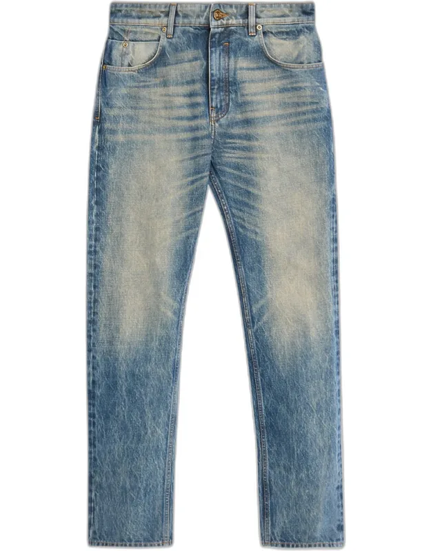 Slim Straight Leg Faded Denim Jeans