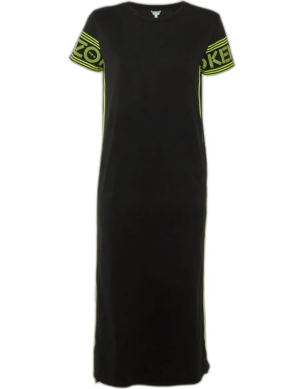 Cotton Knit Contrast Logo Detail Midi Dress