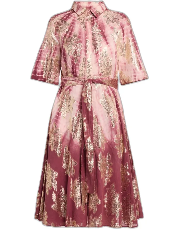 Belted Shibori-print Jacquard Dress