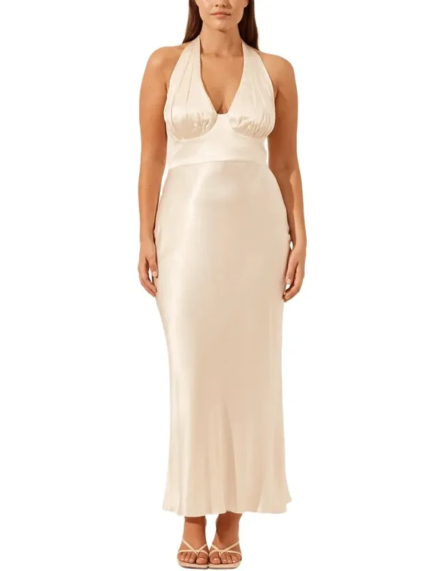 La Lune Plunged Halter Midi Dress