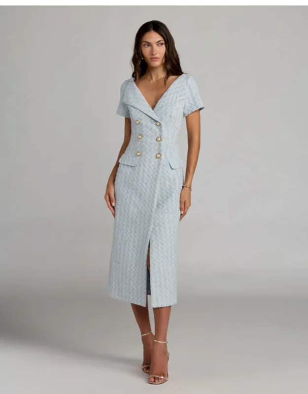 Boucle Cap Sleeve Fitted Midi Dress
