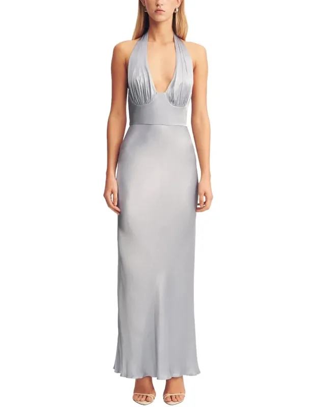 La Lune Plunged Halter Midi Dress