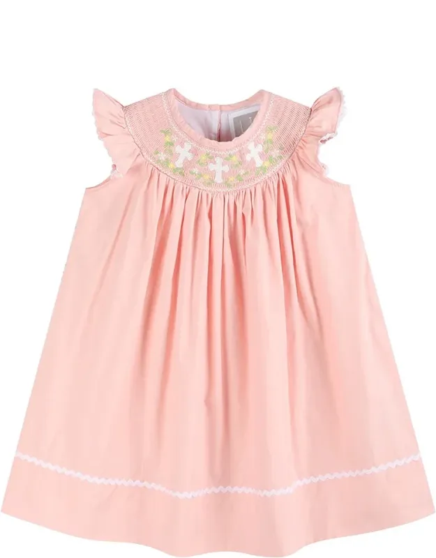 Floral Crosses Smocked Bishop Dress