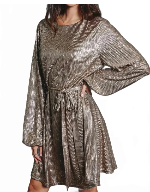 Pleated Tie Waist Mini Dress
