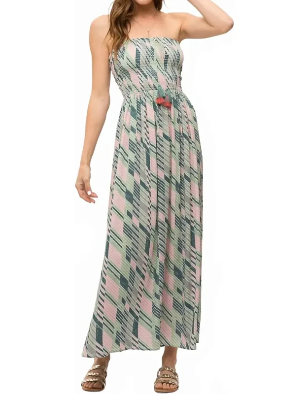 Palm Tree Vibes Strapless Maxi Dress