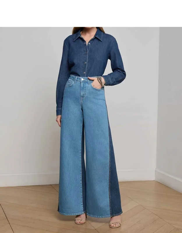 High Rise Wide Leg Contrast Pants