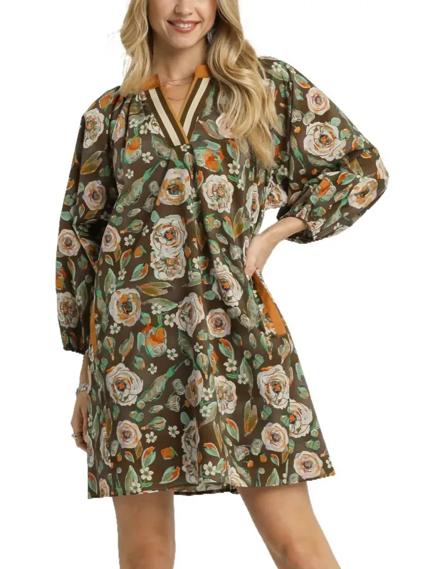 Vintage Camellia Print Mini Dress