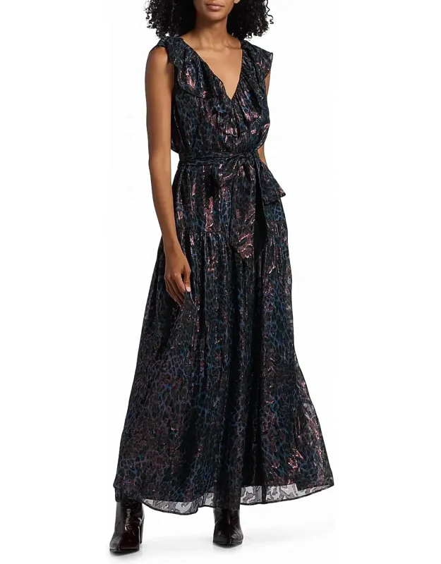 Francine Metallic Silk Maxi Dress