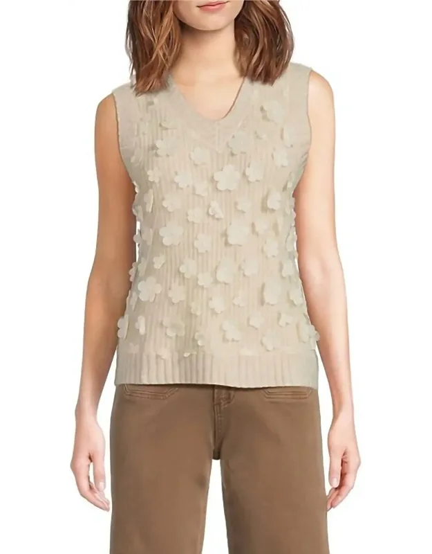 3d Floral Mesh V-neck Sleeveless Sweater Vest