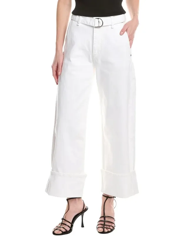 Belted Ankle-length Wide Leg Jeans