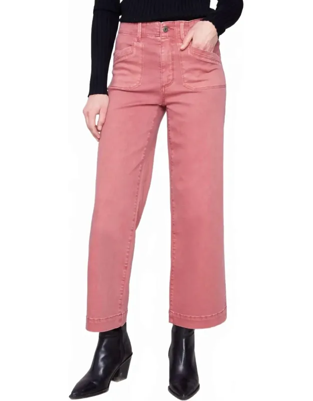 Cropped Wide Leg Stretch Twill Pants