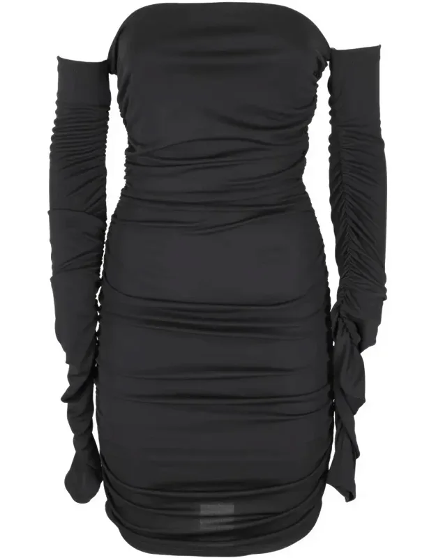 Mini Dress With Off-shoulder Design And Draped Sides