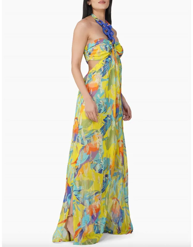 Tropic Lurex Printed Halter Dress
