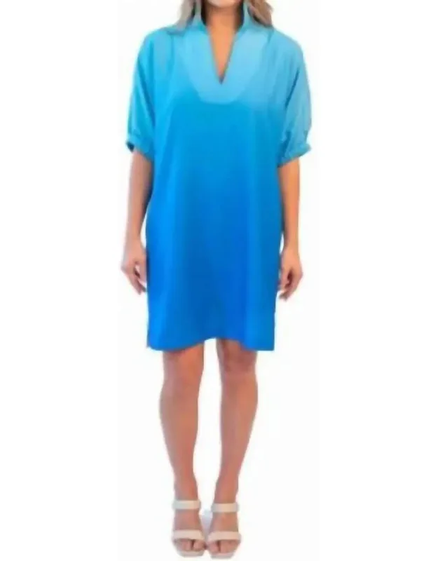 Poppy Mini Dress In Ombre With Short Sleeves And Stylish Collar