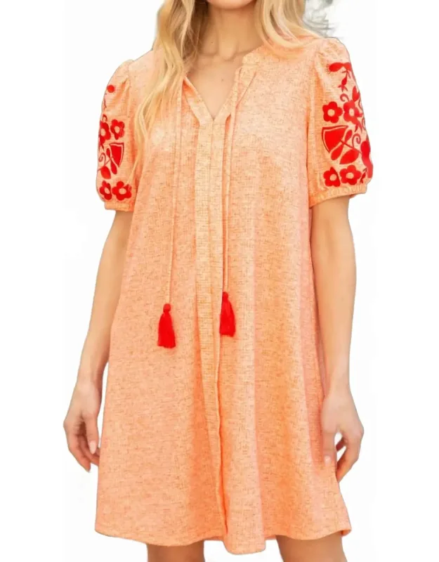 Embroidered Sleeve Tassel Detailed Shift Dress