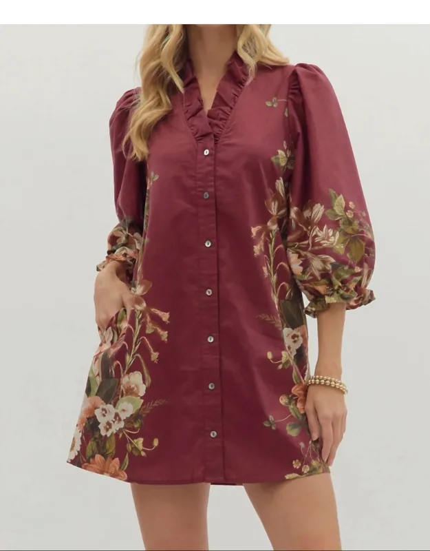 Button Front Botanical Dress