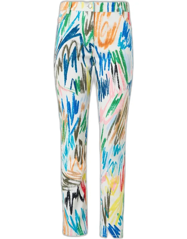 Scribble-print Cropped Slim-fit Pants