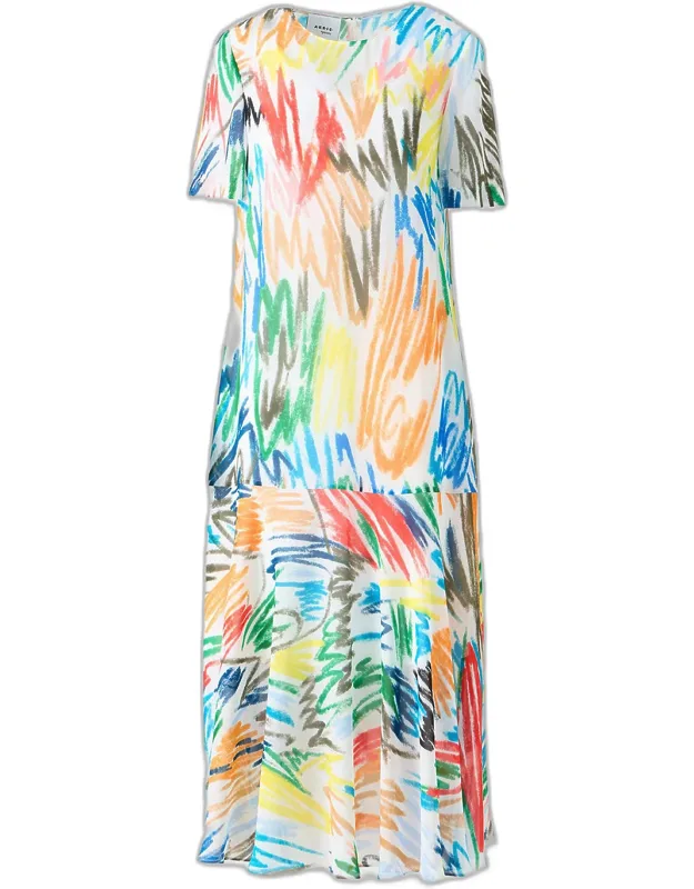 Scribble-print Dropped-waist Maxi Dress
