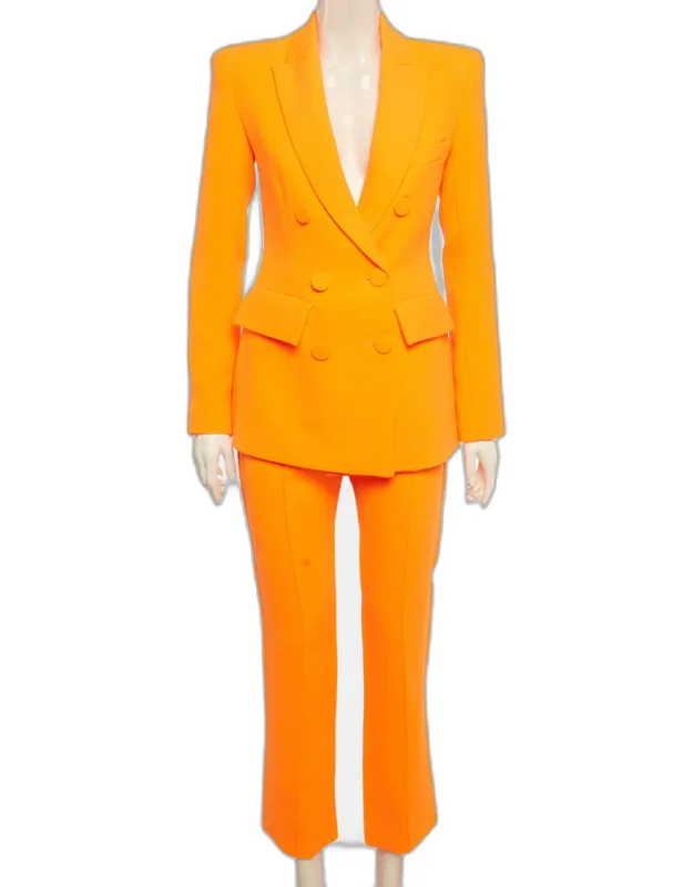 Neon Crepe Double Breasted Blazer And Pant Suit
