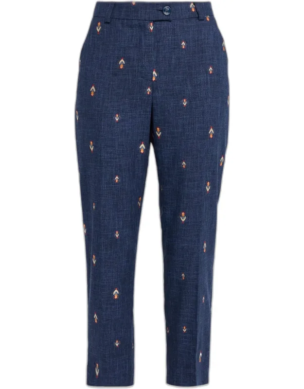 Abstract Jacquard Straight-leg Ankle Trousers