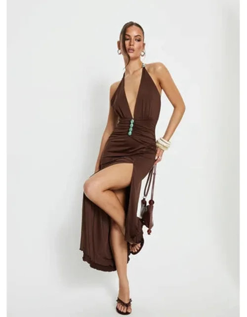 Sasami Halter Plunge Maxi Dress