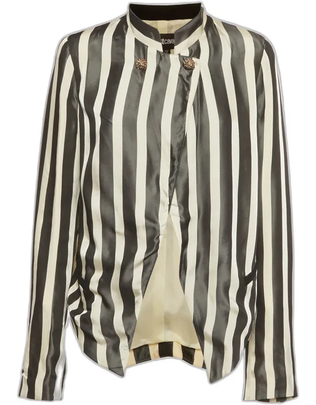Striped Crepe Open Front Blazer