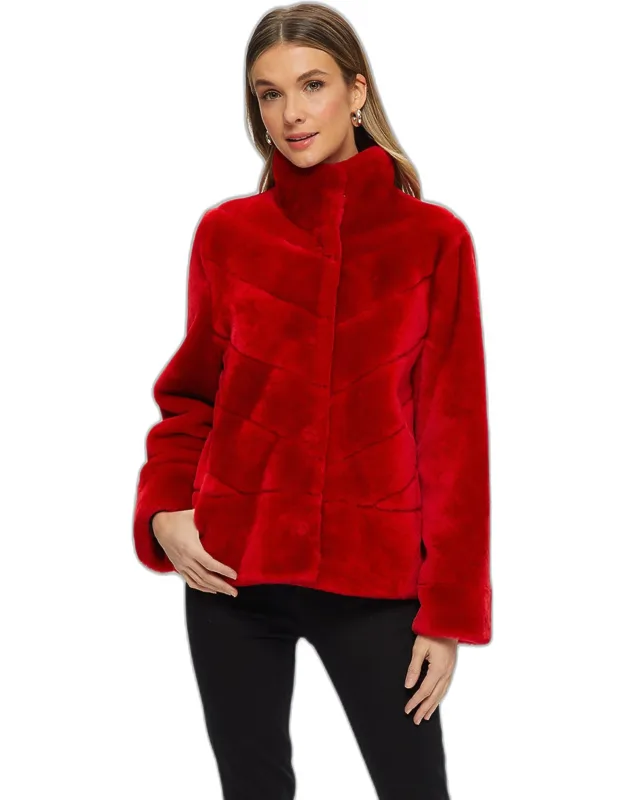Shearling Lamb Chevron Jacket With Horizontal Bottom