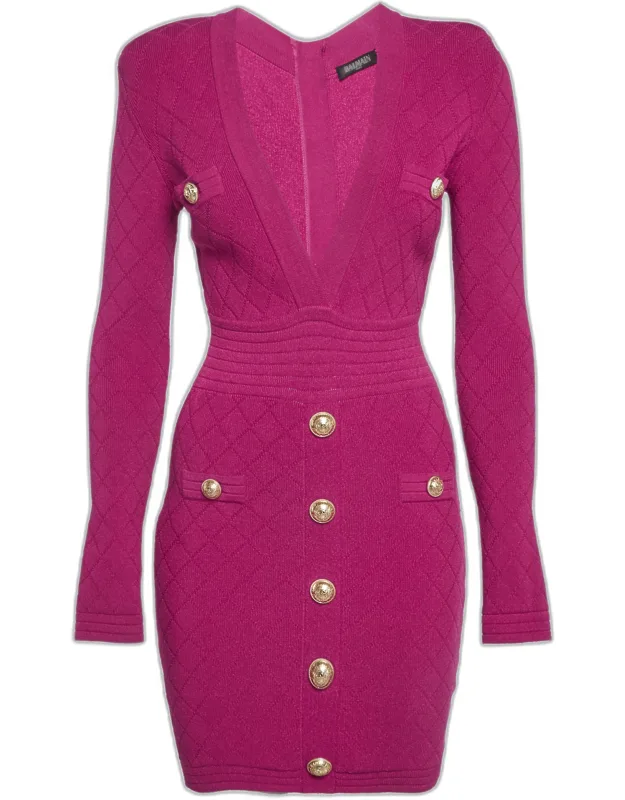 Jacquard Knit Button Detail Mini Dress