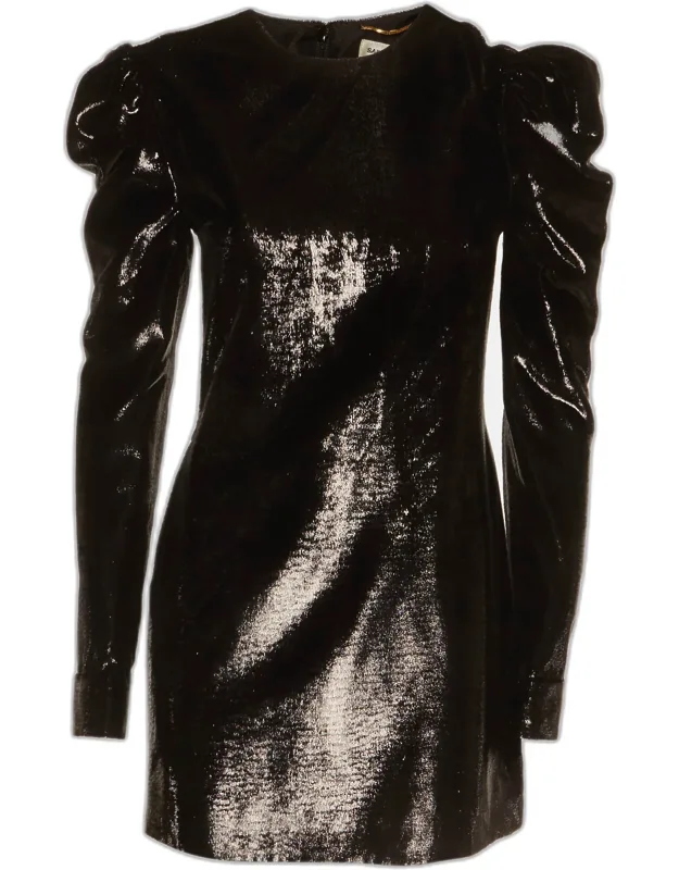 Lamé Velvet Puff Sleeve Mini Dress
