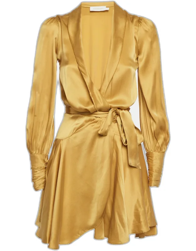 Silk Wrap Ruffle Mini Dress