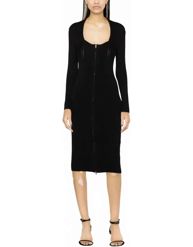 Zael Long Sleeve Zip Front Ribbed Dress