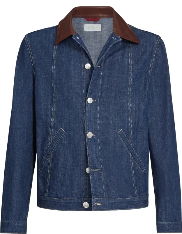 Leather Collar Denim Jacket