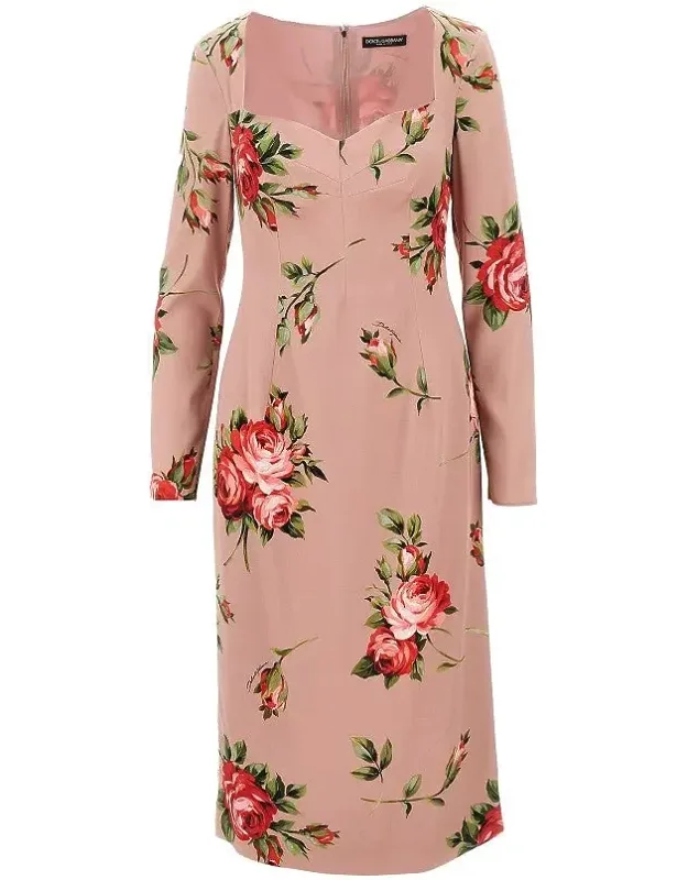 Roses Bouquet Print Silk Dress