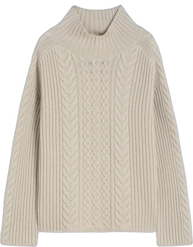 Wool Cable Knit Turtleneck Sweater