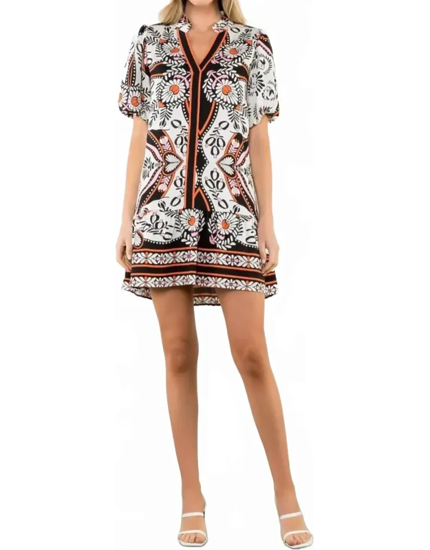 Exotic Puff Sleeve V-neck Dress
