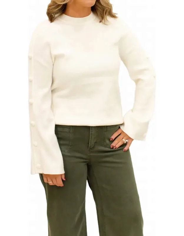 Ribbed Crew Neck Sweater With Button Details
